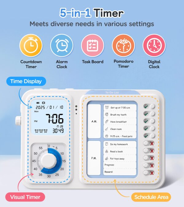 3-in-1 Visual Timer & ADHD Tool for Kids, ADHD Task Timer with Chore ...